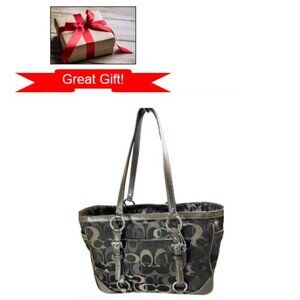 Coach Gallery Optic Signature Tote Bag Vintage Chocolate Monogram Canvas EUC